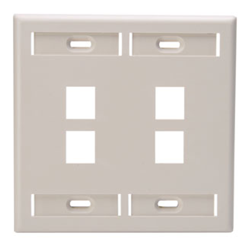 Leviton 42080-4TP Dual-Gang QuickPort Wallplate with ID Windows, 4-Port, Light Almond