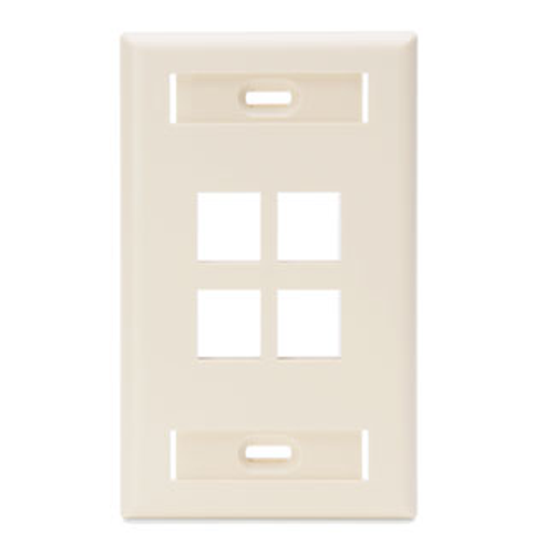 Leviton 42080-4TS Single-Gang QuickPort Wallplate with ID Windows, 4-Port, Light Almond