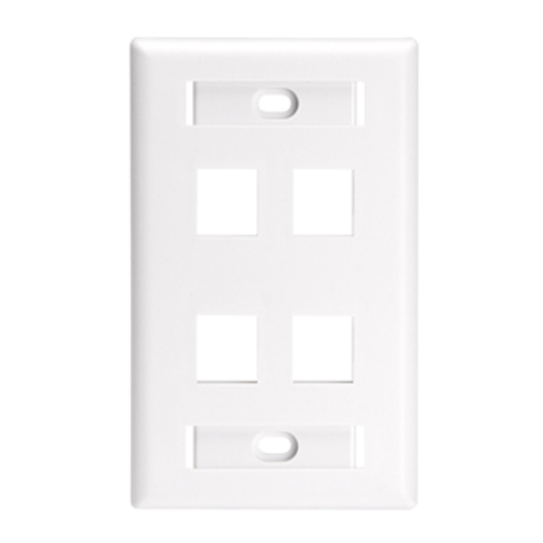 Leviton 42080-4WL QuickPort Wallplate for Large Connectors with ID Windows, Single Gang, 4-Port, White