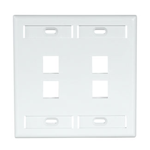 Leviton 42080-4WP Dual-Gang QuickPort Wallplate with ID Windows, 4-Port, White
