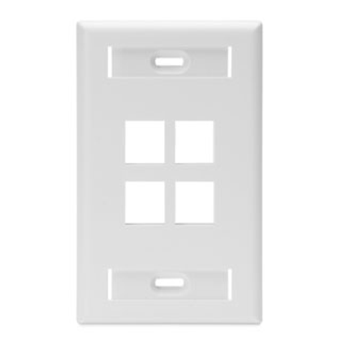 Leviton 42080-4WS Single-Gang QuickPort Wallplate with ID Windows, 4-Port, White
