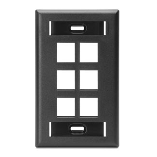 Leviton 42080-6ES Single-Gang QuickPort Wallplate with ID Windows, 6-Port, Black