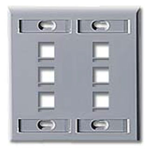 Leviton 42080-6GP Dual-Gang QuickPort Wallplate with ID Windows, 6-Port, Gray