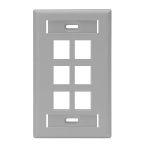 Leviton 42080-6GS Single-Gang QuickPort Wallplate with ID Windows, 6-Port, Gray