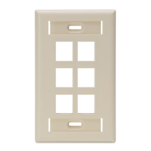 Leviton 42080-6IS Single-Gang QuickPort Wallplate with ID Windows, 6-Port, Ivory