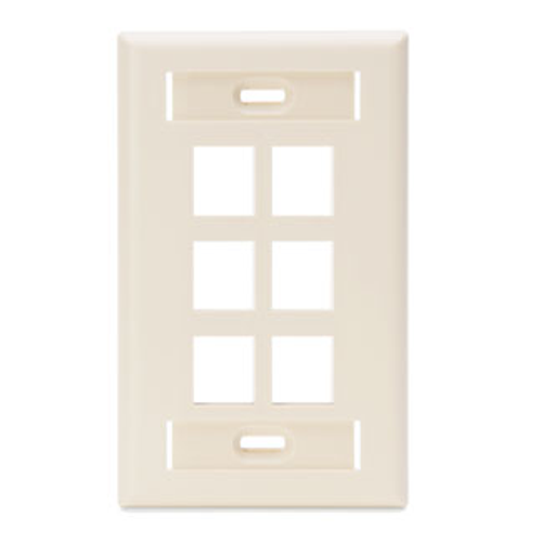 Leviton 42080-6TS Single-Gang QuickPort Wallplate with ID Windows, 6-Port, Light Almond