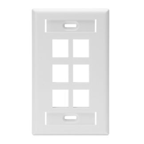 Leviton 42080-6WS Single-Gang QuickPort Wallplate with ID Windows, 6-Port, White