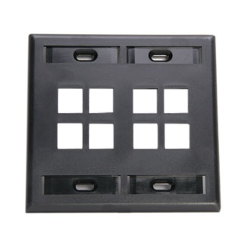 Leviton 42080-8EP Dual-Gang QuickPort Wallplate with ID Windows, 8-Port, Black
