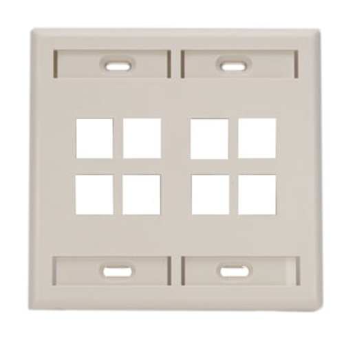 Leviton 42080-8TP Dual-Gang QuickPort Wallplate with ID Windows, 8-Port, Light Almond