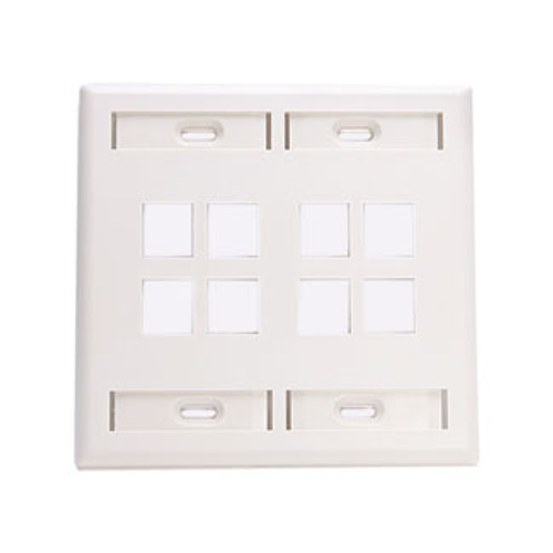 Leviton 42080-8WP Dual-Gang QuickPort Wallplate with ID Windows, 8-Port, White