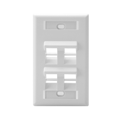 Leviton 42081-4WS Angled Single-Gang QuickPort Wallplate with ID Windows, 4-Port, White