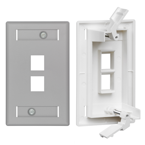 Leviton 42090-2GS DISCONTINUED - QuickPlate¨ Tempo Single-Gang Wallplate with ID Windows, 2-Port, Grey