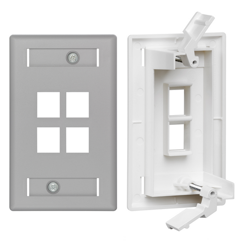 Leviton 42090-4GS DISCONTINUED - QuickPlate¨ Tempo Single-Gang Wallplate with ID Windows, 4-Port, Grey