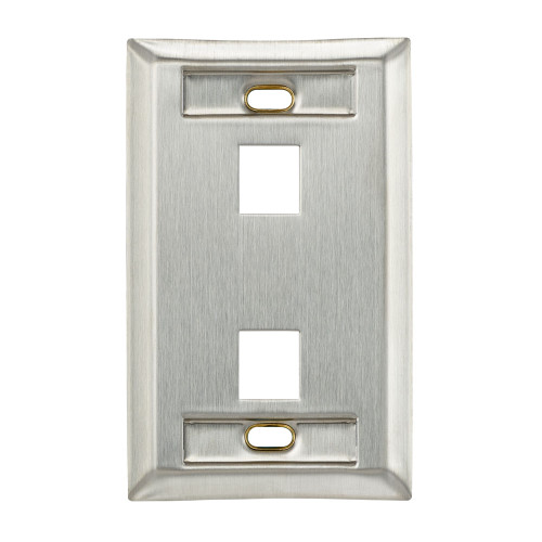 Leviton 43080-1L2 Stainless Steel QuickPort Wallplate, Single Gang, 2-Port, with ID Windows