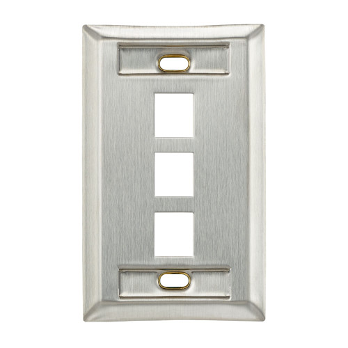 Leviton 43080-1L3 Stainless Steel QuickPort Wallplate, Single Gang, 3-Port, with ID Windows