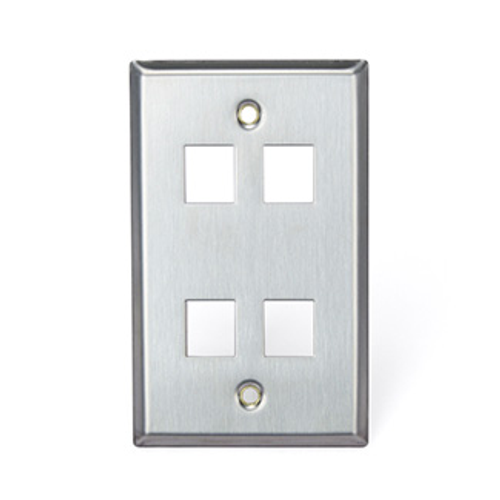 Leviton 43080-1S4 Stainless Steel QuickPort Wallplate, Single Gang, 4-Port