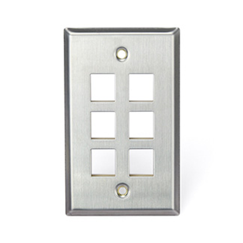 Leviton 43080-1S6 Stainless Steel QuickPort Wallplate, Single Gang, 6-Port
