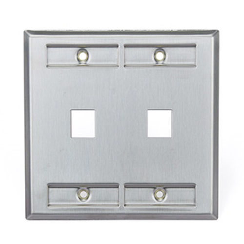 Leviton 43080-2L2 Stainless Steel QuickPort Wallplate, Dual Gang, 2-Port, with ID Windows
