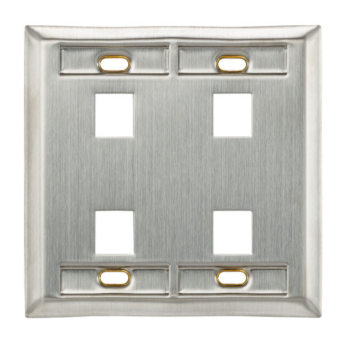 Leviton 43080-2L4 Stainless Steel QuickPort Wallplate, Dual Gang, 4-Port, with ID Windows