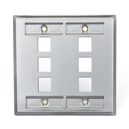 Leviton 43080-2L6 Stainless Steel QuickPort Wallplate, Dual Gang, 6-Port, with ID Windows