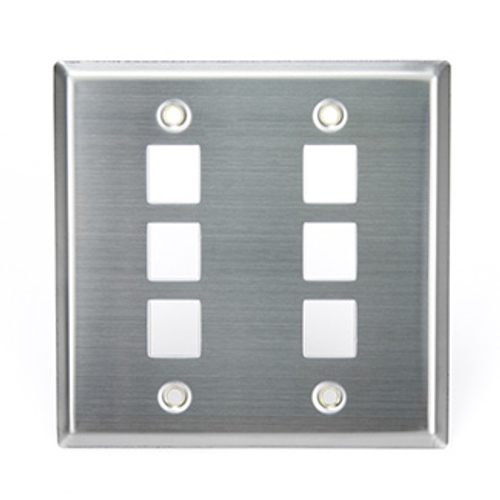 Leviton 43080-2S6 Stainless Steel QuickPort Wallplate, Dual Gang, 6-Port