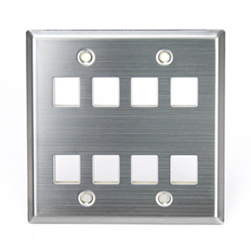 Leviton 43080-2S8 Stainless Steel QuickPort Wallplate, Dual Gang, 8-Port