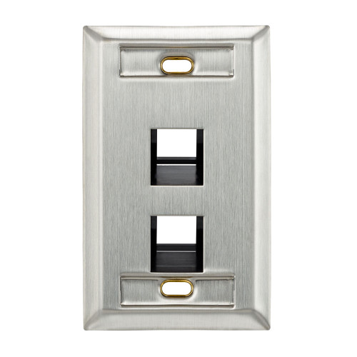 Leviton 43081-1L2 Angled Stainless Steel QuickPort Wallplate, Single Gang, 2-Port, with ID Windows