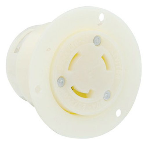Leviton 4715-C 15 Amp, 125 Volt, NEMA L5-15R, 2P, 3W, Flanged Outlet Locking Receptacle, Industrial Grade, Grounding - WHITE