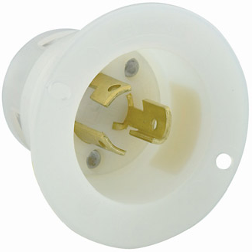 Leviton 4716-C 15 Amp, 125 Volt, NEMA L5-15P, 2P, 3W, Flanged Inlet Locking Receptacle, Industrial Grade, Grounding - WHITE