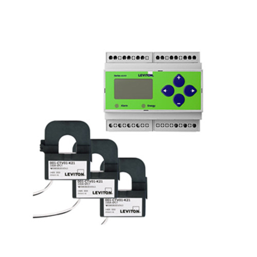 Leviton 4DUMR-4M Submeter, DIN rail mount, Universal Voltage, 3 Phase 3 Wire/4 Wire, Max 400A, (3) Split Core Current Transformers, Electric Meter Kit