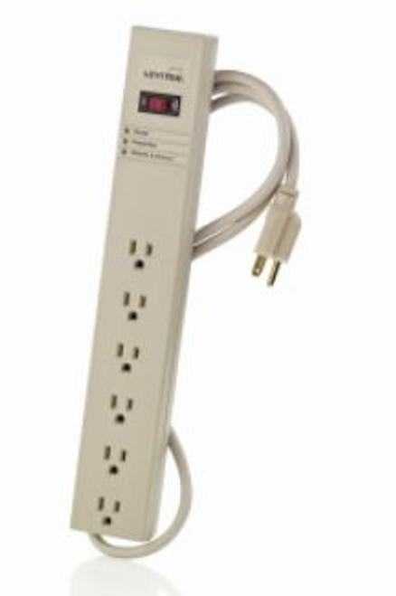 Leviton 5100-S15 1449 3rd Edition,125 Volt 15 Amp Surge Protected, 6-Outlet Strip w/Switch, General Duty, 720 Joules, 15 Feet 14-3 SJT Cord Length, Plastic Housing - BEIGE