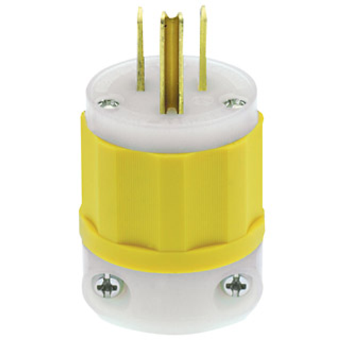 Leviton 5266-CY 15 Amp, 125 Volt, NEMA 5-15P, 2P, 3W, Plug, Straight Blade, Industrial Grade, Grounding, - YELLOW-WHITE