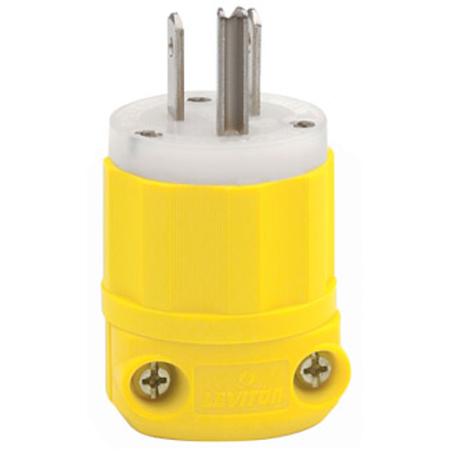 Leviton 52CM-66C 15 Amp, 125 Volt, NEMA 5-15P, 2P, 3W, Plug, Straight Blade, Industrial Grade, Grounding, Corrosion Resistant - Yellow-White
