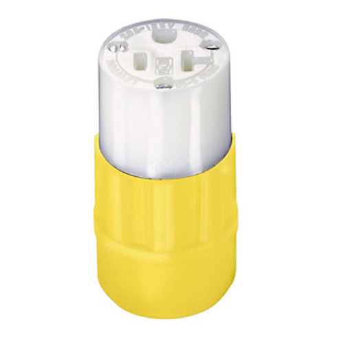 Leviton 5369-CY 20 Amp, 125 Volt, NEMA 5-20R, 2P, 3W, Connector, Straight Blade, Industrial Grade, Grounding, - YELLOW-WHITE