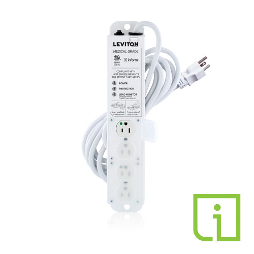 Leviton 53C4M-1S5 15 Amp Medical Grade Power Strip with Load Monitoring Informª Technology, Surge Protected, 4-Outlet, 15Õ Cord
