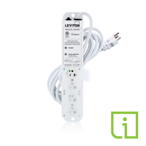 Leviton 53C4M-2N5 20 Amp Medical Grade Power Strip with Load Monitoring Informª Technology, 4-Outlet, 15Õ Cord