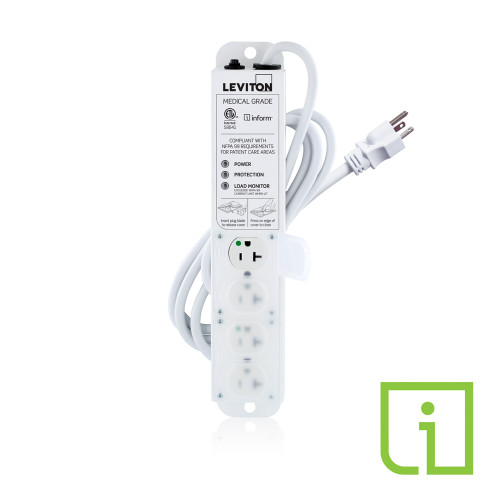 Leviton 53C4M-2S7 20 Amp Medical Grade Power Strip with Load Monitoring Informª Technology, Surge Protected, 4-Outlet, 7Õ Cord