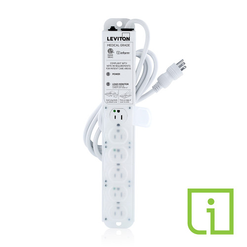 Leviton 53C6M-1N7 15 Amp Medical Grade Power Strip with Load Monitoring Informª Technology, 6-Outlet, 7Õ Cord