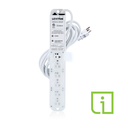 Leviton 53C6M-2N5 20 Amp Medical Grade Power Strip with Load Monitoring Informª Technology, 6-Outlet, 15Õ Cord