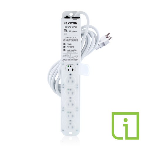 Leviton 53C6M-2S5 20 Amp Medical Grade Power Strip with Load Monitoring Informª Technology, Surge Protected, 6-Outlet, 15Õ Cord