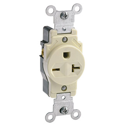 Leviton 5823-I gle Receptacle Outlet, Commercial Specification Grade, Indented Face, 20 Amp, 250 Volt, Back or Side Wire, NEMA 6-20R, 2-Pole, 3-Wire, Self-Grounding - Ivory