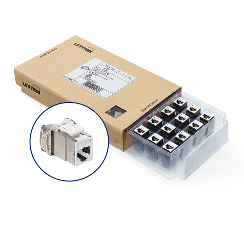 Leviton 61SJK-CW6 Atlas-X1 Cat 6 Shielded QuickPort Jack, White, GreenPack 12-Pack (includes 12 jacks and 12 wire managers)