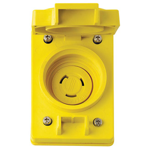 Leviton 67W47 20 Amp, 125 Volt, NEMA L5-20R, 2P, 3W, Flush Mtg Locking Receptacle, Industrial Grade, Grounding, Wetguard w/Cover - YELLOW