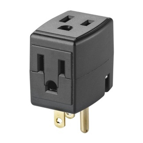 Leviton 692-E Indoor 15 Amp, 125 Volt, NEMA 5-15R, 3-Wire, Grounded Triple Cube Tap - Black