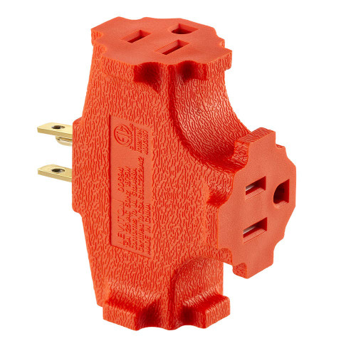 Leviton 694 Indoor 15 Amp, 125 Volt, NEMA 5-15R, 2-Pole, 3-Wire, Grounded Single-to-Triple Adapter - Orange