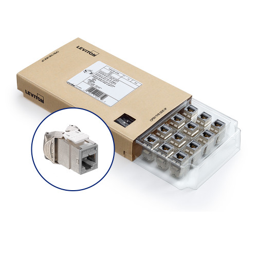 Leviton 6ASJK-CG6 Atlas-X1 Cat 6A Shielded QuickPort Jack, Gray, GreenPack 12-Pack (includes 12 jacks and 12 wire managers)