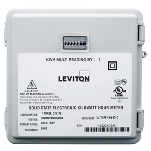 Leviton 6S201B01 Submeter, Outdoor, 120/240V, 2 Phase 3 Wire, 100A