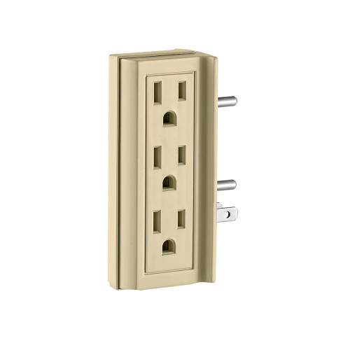 Leviton 6VERT-I Indoor 15 Amp, 125 Volt, 3-Wire, Vertical Grounded Adapter - Ivory