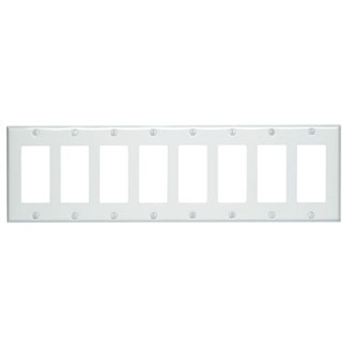 Leviton 80408-W 8-Gang Decora/GFCI Device Decora Wallplate/Faceplate, Standard Size, Painted Metal, Device Mount - White