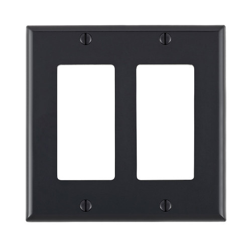 Leviton 80409-NE 2-Gang Decora/GFCI Device Decora Wallplate/Faceplate, Standard Size, Thermoplastic Nylon, Device Mount, - Black